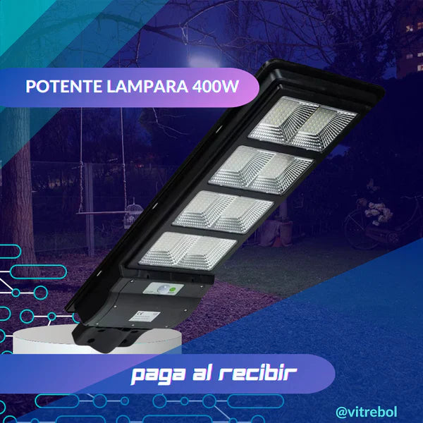 Lampara con panel solar grande 400W - Potente y duradera.