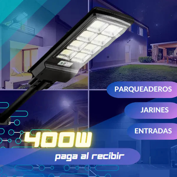 Lampara con panel solar grande 400W - Potente y duradera.